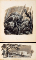 Illustrations of a soldier in rocky landscape for the book America's Robert E. Lee