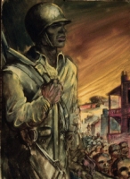 Watercolor of uniformed soldier, for Swift's North Star Shining by Lynd Ward