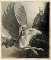 Boy on flying horse, for Lynd Ward's book, The Silver Pony