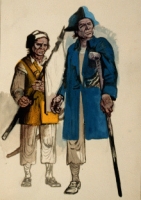 illustration of two pirates, one with a wooden leg, for Stevenson's book Treasure Island
