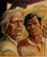 A drawing of two men, for Cloete's book The Curve and the Tusk
