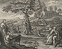 Illustration from Les Amours Pastorales de Daphnis et de Chloe, showing Daphnis and goats