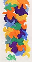 Untitled, showing interlocking biomorphic shapes in blue, green, yellow, orange, and purple