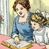 Illustration from Which One Are You? A Conscience Book for Little Folks, showing a mother reading to her daughter from a Bible