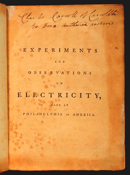 Experiments and Observations on Electricity, inscribed