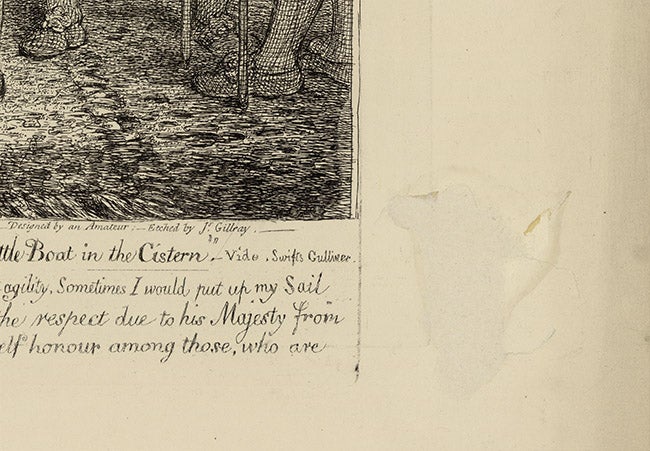 bottom right corner detail of an etching depicting shoes