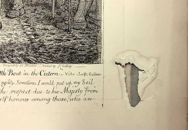 bottom right corner detail of an etching depicting shoes