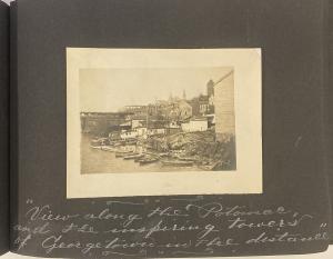 Kress scrapbook-photo of Georgetown waterfront with towers of Georgetown in the distance