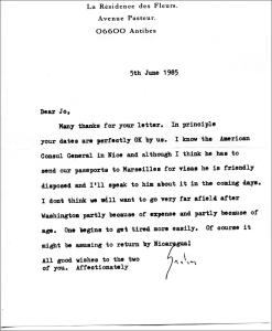 Letter from Graham Greene to Joseph Jeffs