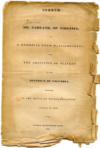 Speech by James Garland advocating for gag rule in 1836 -- pamphlet cover