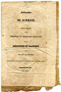 Speech by James Henry Hammond against D.C. Emancipation, 1836 -- pamphlet cover