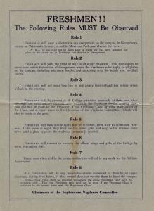 Eight printed rules produced by the Sophomore Vigilance Committee