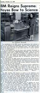 Newspaper article including a black and white photograph of a large computer.