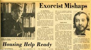 Newspaper clipping including the photos of Father Thomas King and Professor Clifford Chieffo