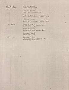 Page 2 of a typed list of shooting locations and shooting dates
