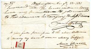 Holy Trinity marriage permit for enslaved people, 1
