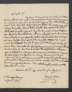 St. Thomas Manor Superintendent Francis Neale writes to explain the sale of a productive laborer, 1826