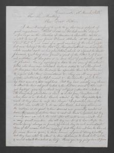 Letter from Father van de Velde to Thomas Mulledy regarding the absence of Jesuit churches for people sold by the Jesuits in 1838 p1