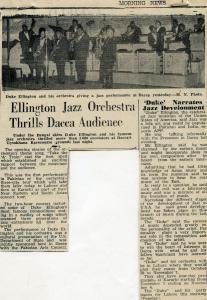 Dacca Morning News clipping on Ellington's concert, 1963