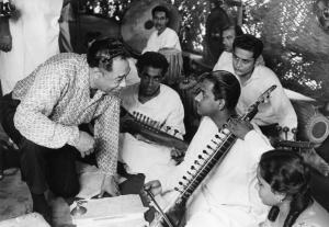 Photograph of Duke Ellington with Indian musicians in New Dehli, 1963.