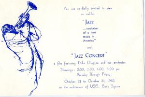 Invitation to exhibit on Jazz and Jazz Concert film, Bank Square, 1963