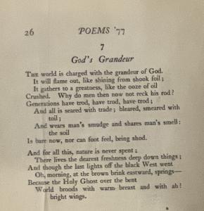 A page of text from the works of Gerard Manley Hopkins that displays the poem "God's Grandeur."