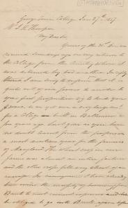 Letter (p. 1) from John R. Thompson requesting new mortgage on 1838 sale, January 27, 1859