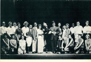 Program page from the Calliope production "The 30s Girl" showing a black and white image of the cast posing on stage. 