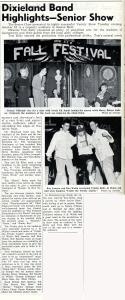 News article from The Hoya published November 10, 1951 with the headline "Dixieland Band Highlights Senior Show." The article includes two photographs of performers on stage in Gaston Hall.