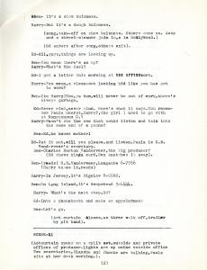 Text of page 2 of Act 1 Scene 1 from the 1956 Senior Show "Banned in Boston." The text is typed on an 8x11 sheet of paper.