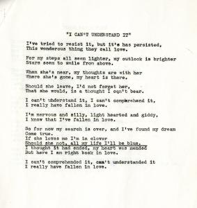 Text of the lyrics from the song "I Can't Understand It" which is featured in the 1956 Senior Show "Banned in Boston."