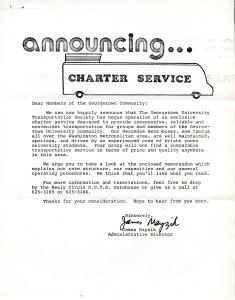 Printed announcement giving the terms and cost of the GUTS charter service, page 1