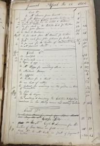 19th century ledger showing receipt of tip by Gabriel "for weeding in garden in time of recreation"