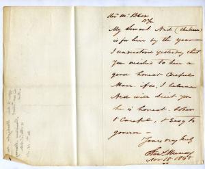 Manuscript letter written by Stanislaus Murray suggesting his servant for hire, November 11, 1848