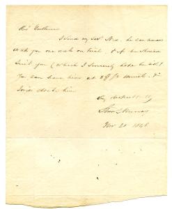 Manuscript letter written by Stanislaus Murray agreeing to hire out Ned to Rev. Blox, November 20, 1848