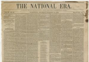 The November 29, 1849 issue of the newspaper The National Era, showing seven columns of text