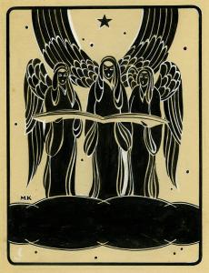 Christmas design, three angels singing