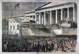 Harper's Weekly illustration from March 4, 1861: Inauguration of Abraham Lincoln as President of the United States: At the Capitol, Washington (from a drawing made on the spot)