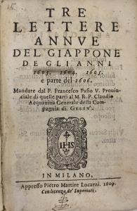 Title page of "Tre Lettere Annue"