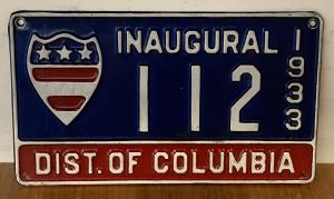 Inaugural 112, 1933, Dist. of Columbia license plates