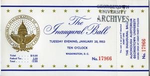 Ticket to President Eisenhower's 1953 Inaugural Ball held in McDonough Gym