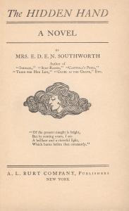 Title page for The Hidden Hand, a novel by Mrs. E.D.E.N. Southworth, A. L. Burt Company, Publishers, New York