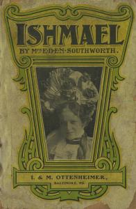 The cover of a paperback copy of Ishmael, showing a black and white photo of a woman in an  elaborate floral hat surrounded by yellow and green ornamentation