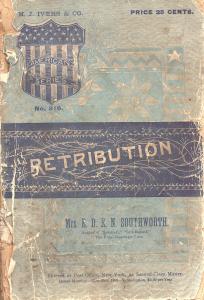 Cover of the paperback novel Retribution, in light and dark blue and a striped shield that reads American Series