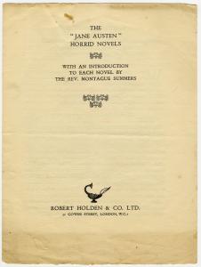 "Horrid Novels" Prospectus, front