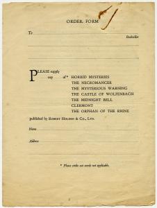 "Horrid Novels" Prospectus, back