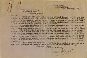 Letter from Frank Algar to Montague Summers, February 3, 1942