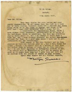 Letter from Montague Summers to Stewart Marsh Ellis, April 11, 1931