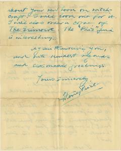 Letter from Harry Price, back