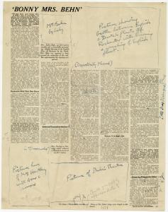 "Bonnie Mrs. Behn", galley sheet with corrections by Summers